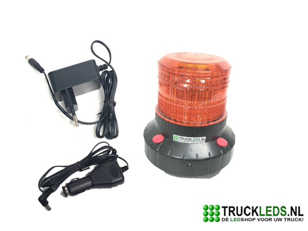 Draagbaar Oranje LED zwaailicht met batterij en magneet/zuignap.