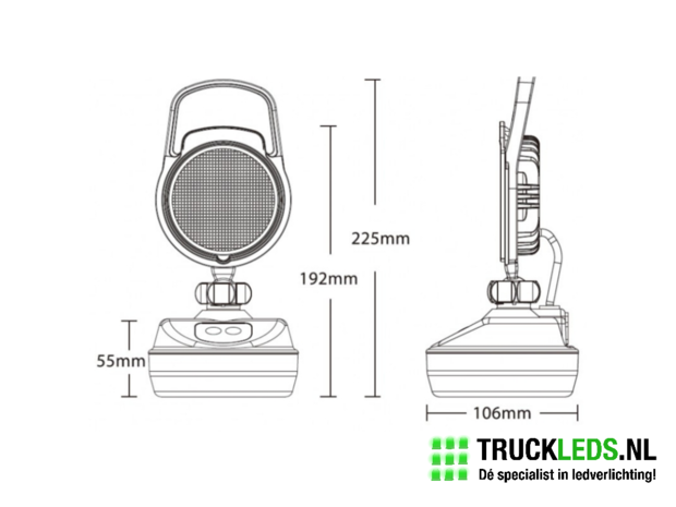 Draagbare LED werklamp met batterij.