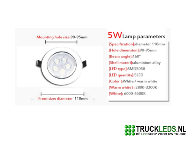 5 Watt LED inbouwspot.